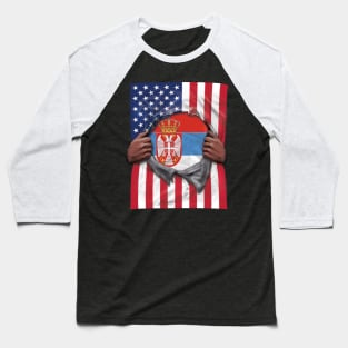 Serbia Flag American Flag Ripped - Gift for Serbian From Serbia Baseball T-Shirt